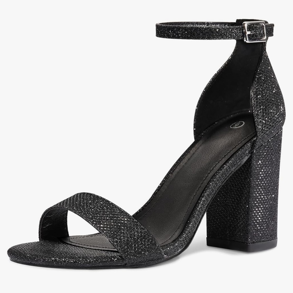 NWT Oasis Black Chunky Heels with Open Toe
